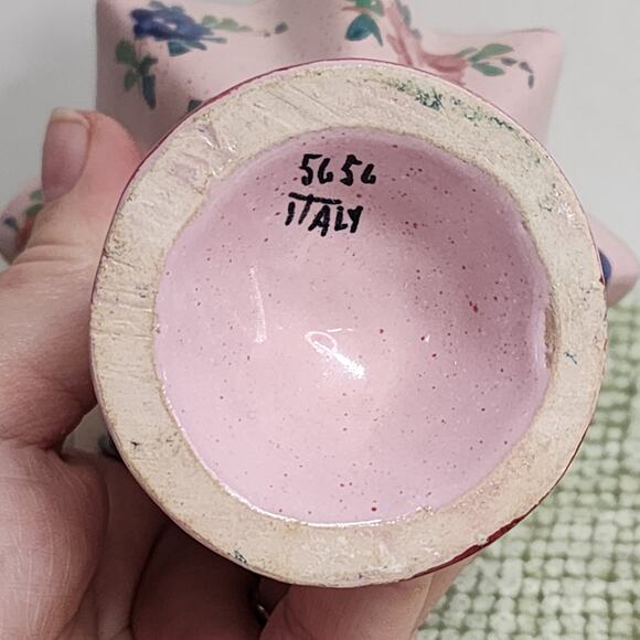 Vintage Italian Umbrella Flower Frog Pink Majolica Hand Painted Italy 5656 - Picture 6 of 7